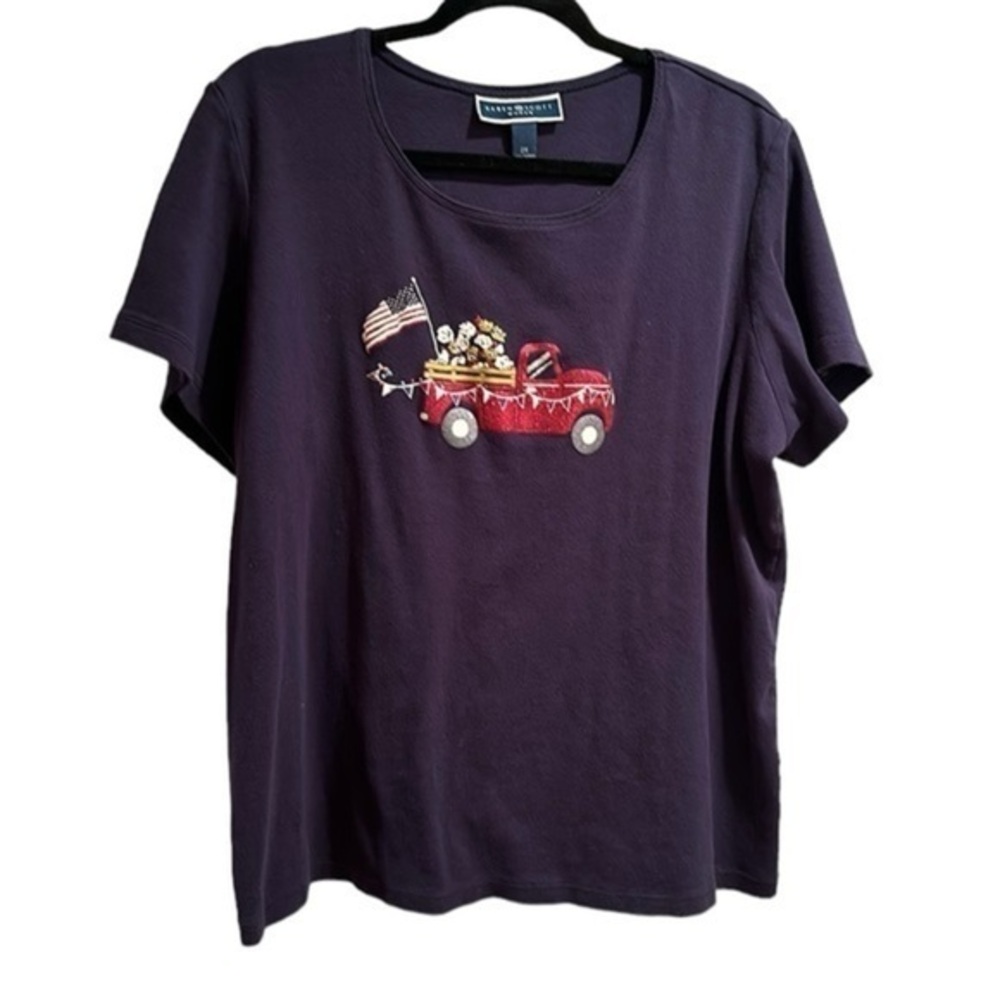 Karen Scott Navy Short sleeved glittery truck T-shirt size 2X